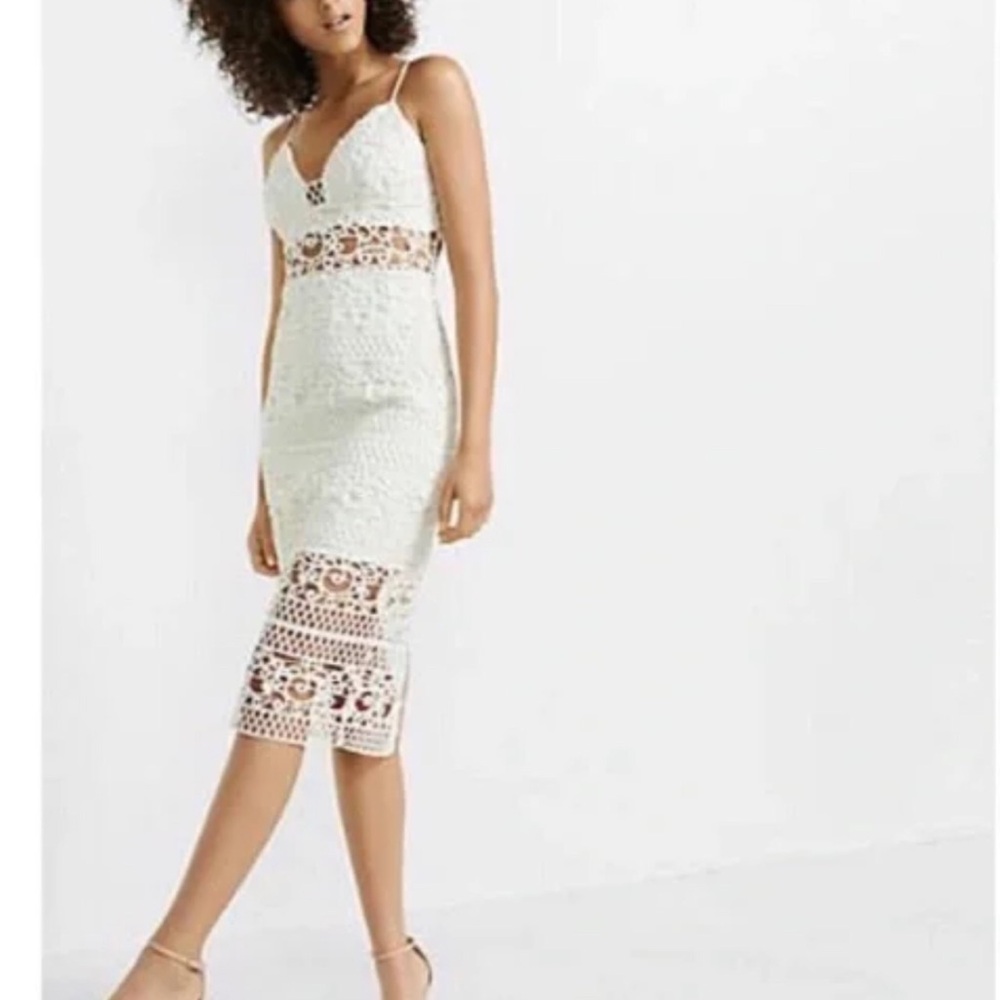Express - Ivory Crocheted Lace Midi Dress